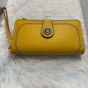 Yellow Women's Leather Wallet with Floral button